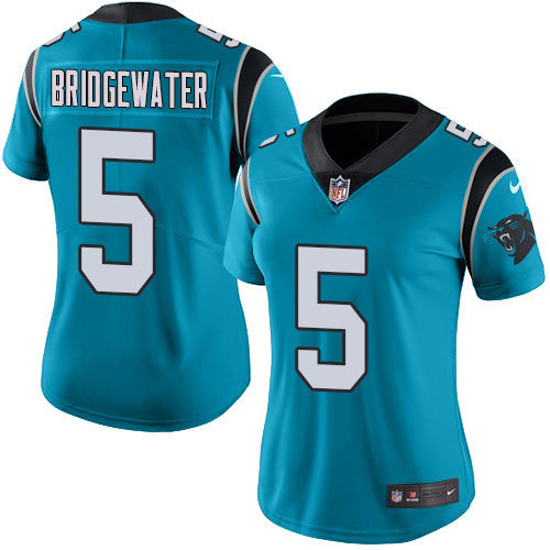 Nike Carolina Panthers #5 Teddy Bridgewater Blue Women's Stitched NFL Limited Rush Jersey Womens