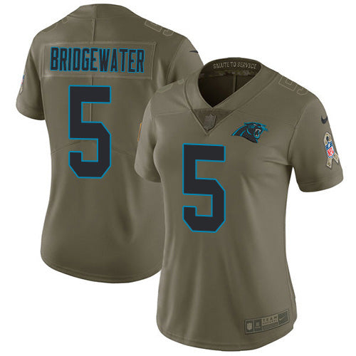 Nike Carolina Panthers #5 Teddy Bridgewater Olive Women's Stitched NFL Limited 2017 Salute To Service Jersey Womens