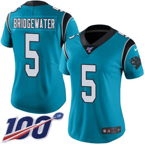 Nike Carolina Panthers #5 Teddy Bridgewater Blue Women's Stitched NFL Limited Rush 100th Season Jersey Womens