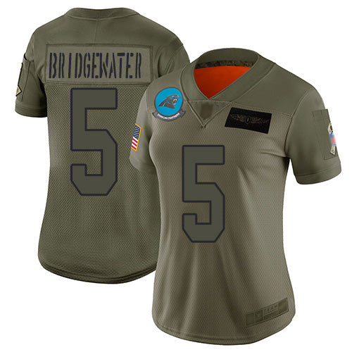 Nike Carolina Panthers #5 Teddy Bridgewater Camo Women's Stitched NFL Limited 2019 Salute to Service Jersey Womens
