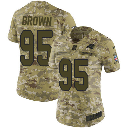 Nike Carolina Panthers #95 Derrick Brown Camo Women's Stitched NFL Limited 2018 Salute To Service Jersey Womens