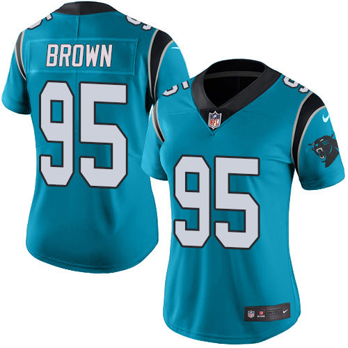 Nike Carolina Panthers #95 Derrick Brown Blue Women's Stitched NFL Limited Rush Jersey Womens