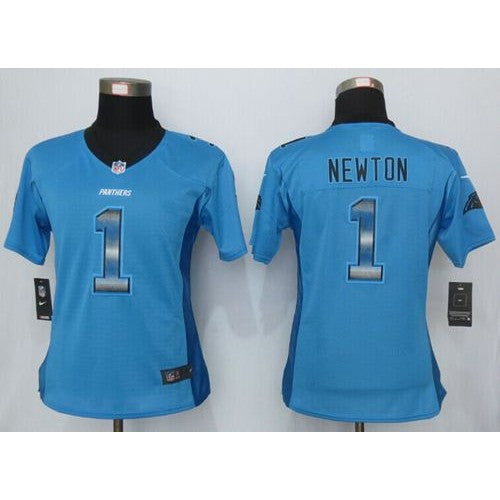 Nike Carolina Panthers #1 Cam Newton Blue Alternate Women's Stitched NFL Elite Strobe Jersey Womens