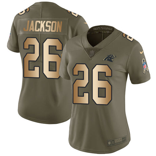 Nike Carolina Panthers #26 Donte Jackson Olive/Gold Women's Stitched NFL Limited 2017 Salute to Service Jersey Womens