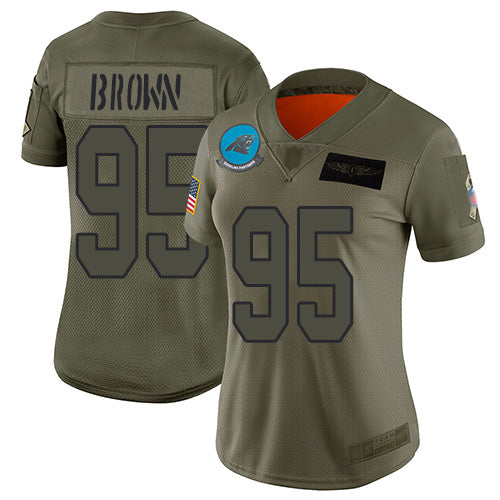 Nike Carolina Panthers #95 Derrick Brown Camo Women's Stitched NFL Limited 2019 Salute to Service Jersey Womens