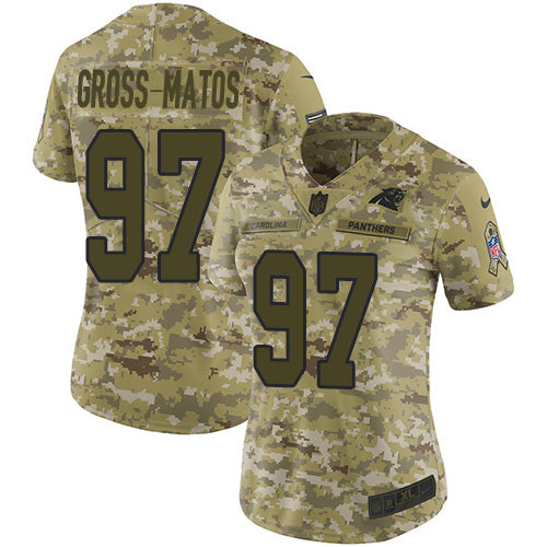 Nike Carolina Panthers #97 Yetur Gross-Matos Camo Women's Stitched NFL Limited 2018 Salute To Service Jersey Womens