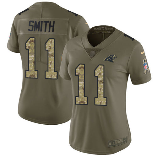 Nike Carolina Panthers #11 Torrey Smith Olive/Camo Women's Stitched NFL Limited 2017 Salute to Service Jersey Womens