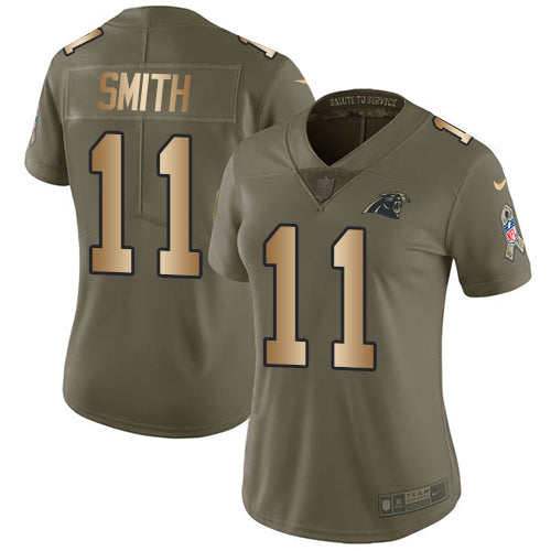 Nike Carolina Panthers #11 Torrey Smith Olive/Gold Women's Stitched NFL Limited 2017 Salute to Service Jersey Womens