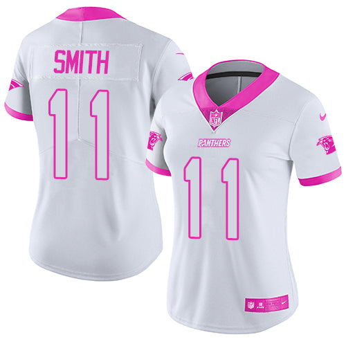 Nike Carolina Panthers #11 Torrey Smith White/Pink Women's Stitched NFL Limited Rush Fashion Jersey Womens