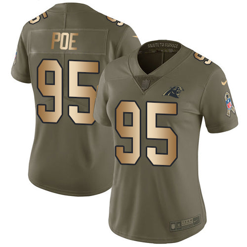Nike Carolina Panthers #95 Dontari Poe Olive/Gold Women's Stitched NFL Limited 2017 Salute to Service Jersey Womens