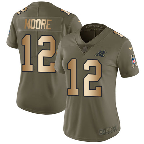 Nike Carolina Panthers #12 DJ Moore Olive/Gold Women's Stitched NFL Limited 2017 Salute to Service Jersey Womens