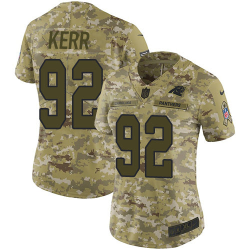 Nike Carolina Panthers #92 Zach Kerr Camo Women's Stitched NFL Limited 2018 Salute To Service Jersey Womens