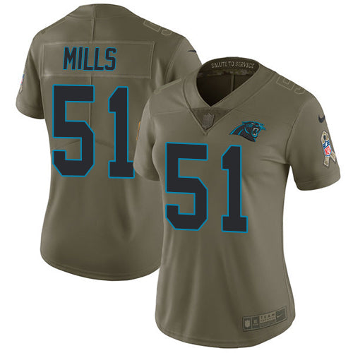 Nike Carolina Panthers #51 Sam Mills Olive Women's Stitched NFL Limited 2017 Salute to Service Jersey Womens
