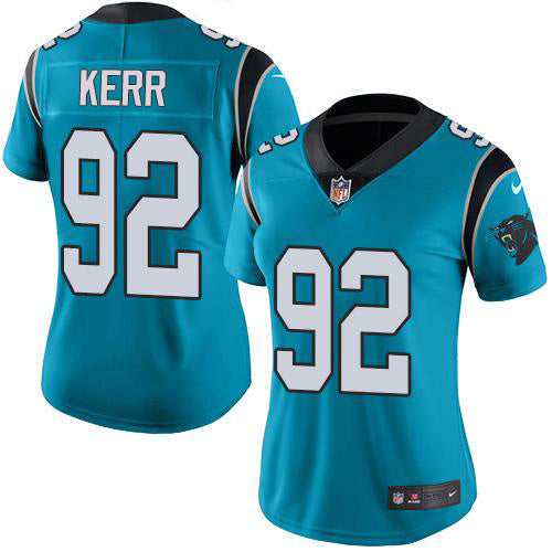 Nike Carolina Panthers #92 Zach Kerr Blue Women's Stitched NFL Limited Rush Jersey Womens