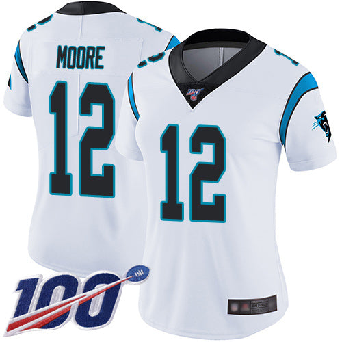 Nike Carolina Panthers #12 DJ Moore White Women's Stitched NFL 100th Season Vapor Limited Jersey Womens