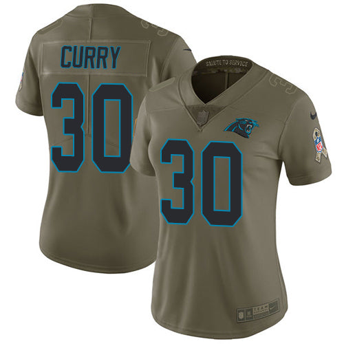 Nike Carolina Panthers #30 Stephen Curry Olive Women's Stitched NFL Limited 2017 Salute to Service Jersey Womens