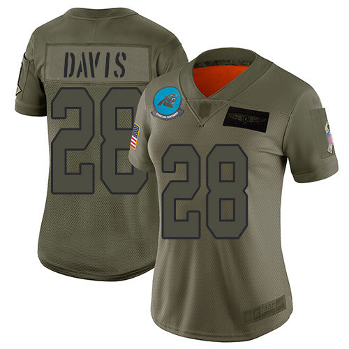 Nike Carolina Panthers #28 Mike Davis Camo Women's Stitched NFL Limited 2019 Salute to Service Jersey Womens