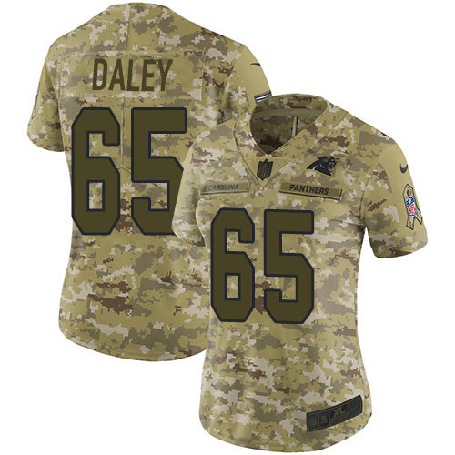 Nike Carolina Panthers #65 Dennis Daley Camo Women's Stitched NFL Limited 2018 Salute To Service Jersey Womens