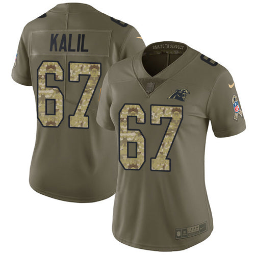 Nike Carolina Panthers #67 Ryan Kalil Olive/Camo Women's Stitched NFL Limited 2017 Salute to Service Jersey Womens