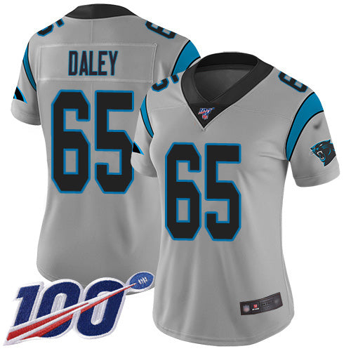 Nike Carolina Panthers #65 Dennis Daley Silver Women's Stitched NFL Limited Inverted Legend 100th Season Jersey Womens