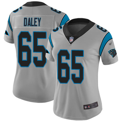 Nike Carolina Panthers #65 Dennis Daley Silver Women's Stitched NFL Limited Inverted Legend Jersey Womens