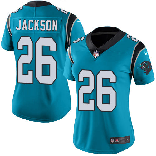Nike Carolina Panthers #26 Donte Jackson Blue Women's Stitched NFL Limited Rush Jersey Womens