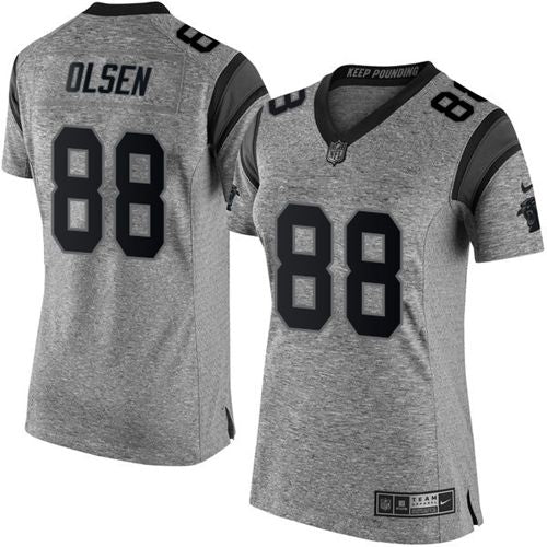 Nike Carolina Panthers #88 Greg Olsen Gray Women's Stitched NFL Limited Gridiron Gray Jersey Womens