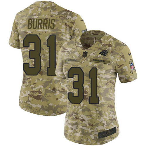 Nike Carolina Panthers #31 Juston Burris Camo Women's Stitched NFL Limited 2018 Salute To Service Jersey Womens