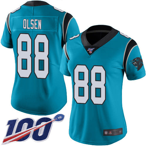 Nike Carolina Panthers #88 Greg Olsen Blue Women's Stitched NFL Limited Rush 100th Season Jersey Womens