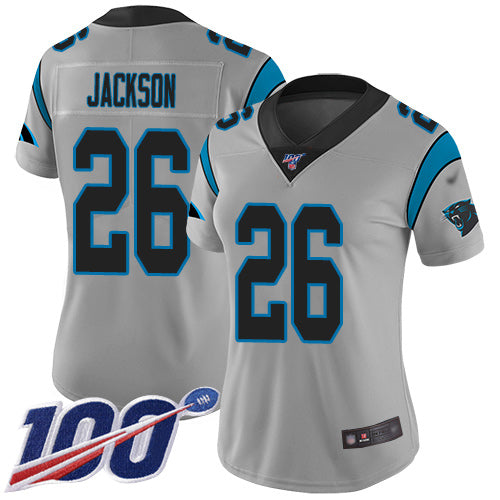 Nike Carolina Panthers #26 Donte Jackson Silver Women's Stitched NFL Limited Inverted Legend 100th Season Jersey Womens