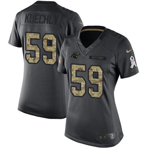 Nike Carolina Panthers #59 Luke Kuechly Black Women's Stitched NFL Limited 2016 Salute to Service Jersey Womens