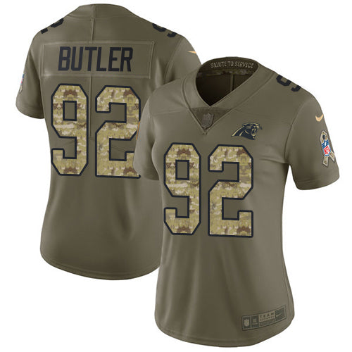 Nike Carolina Panthers #92 Vernon Butler Olive/Camo Women's Stitched NFL Limited 2017 Salute to Service Jersey Womens