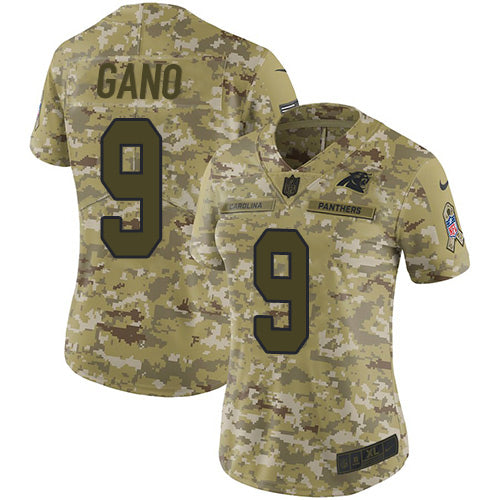 Nike Carolina Panthers #9 Graham Gano Camo Women's Stitched NFL Limited 2018 Salute to Service Jersey Womens