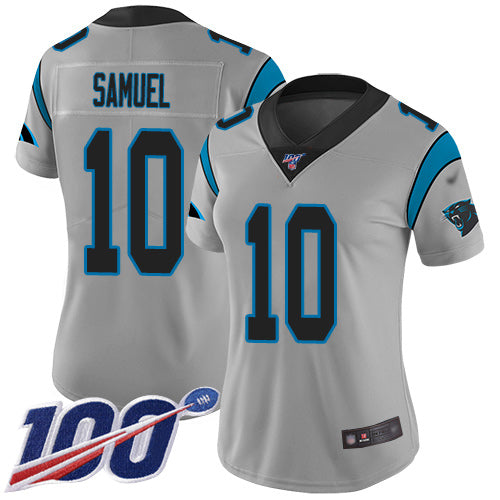 Nike Carolina Panthers #10 Curtis Samuel Silver Women's Stitched NFL Limited Inverted Legend 100th Season Jersey Womens