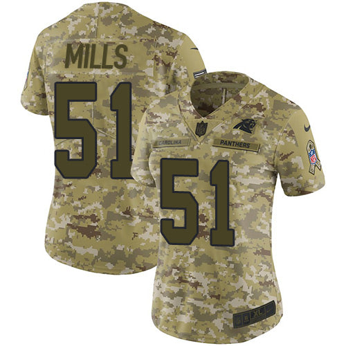 Nike Carolina Panthers #51 Sam Mills Camo Women's Stitched NFL Limited 2018 Salute to Service Jersey Womens