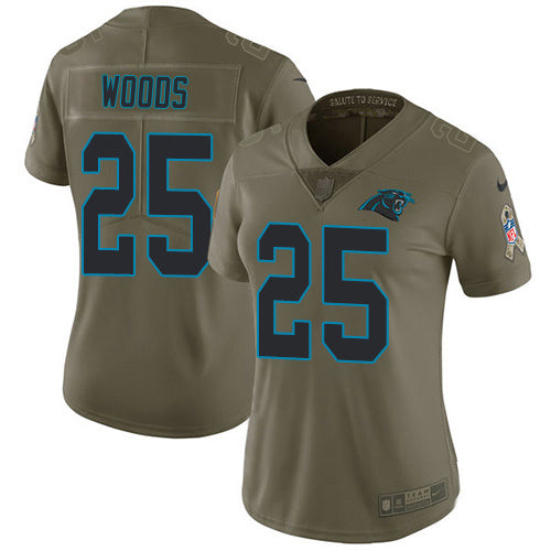Nike Carolina Panthers #25 Xavier Woods Olive Women's Stitched NFL Limited 2017 Salute To Service Jersey Womens