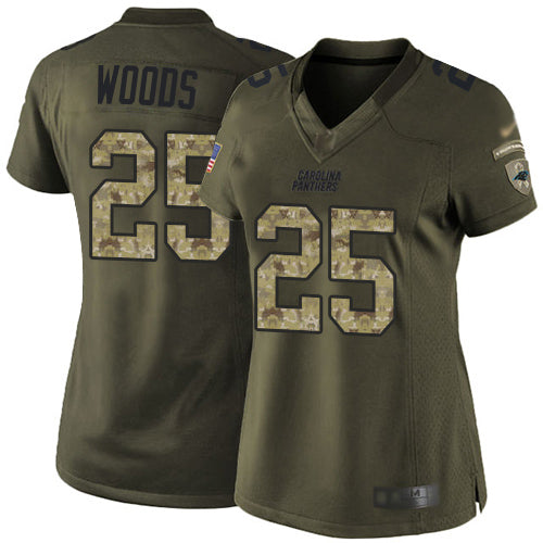 Nike Carolina Panthers #25 Xavier Woods Green Women's Stitched NFL Limited 2015 Salute to Service Jersey Womens