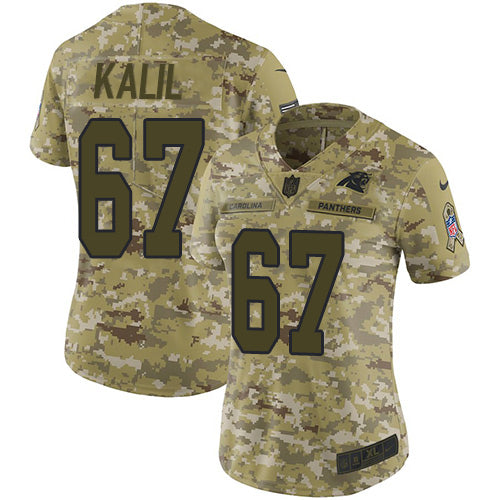 Nike Carolina Panthers #67 Ryan Kalil Camo Women's Stitched NFL Limited 2018 Salute to Service Jersey Womens