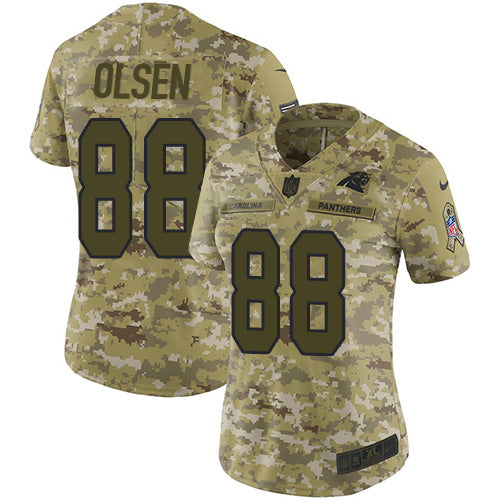 Nike Carolina Panthers #88 Greg Olsen Camo Women's Stitched NFL Limited 2018 Salute to Service Jersey Womens