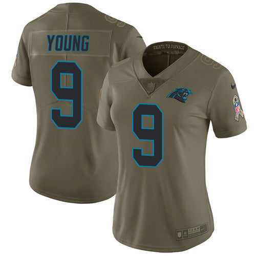 Nike Carolina Panthers #9 Bryce Young Olive Women's Stitched NFL Limited 2017 Salute To Service Jersey Womens