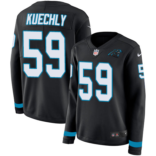 Nike Carolina Panthers #59 Luke Kuechly Black Team Color Women's Stitched NFL Limited Therma Long Sleeve Jersey Womens