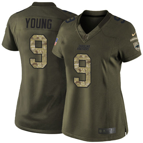 Nike Carolina Panthers #9 Bryce Young Green Women's Stitched NFL Limited 2015 Salute to Service Jersey Womens