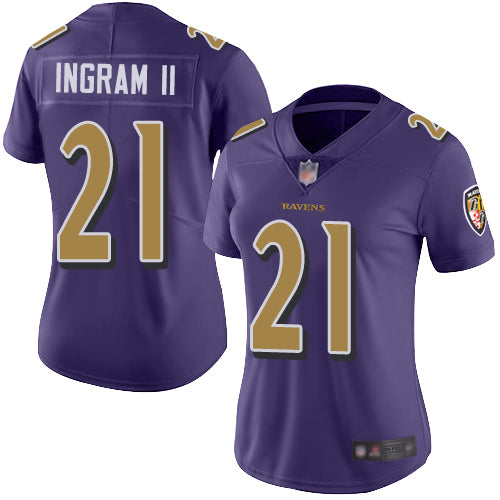 Nike Baltimore Ravens #21 Mark Ingram II Purple Women's Stitched NFL Limited Rush Jersey Womens