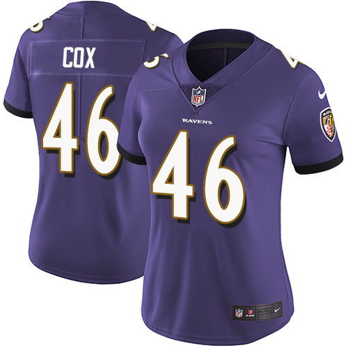 Nike Baltimore Ravens #46 Morgan Cox Purple Team Color Women's Stitched NFL Vapor Untouchable Limited Jersey Womens