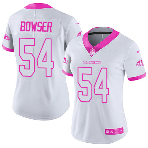 Nike Baltimore Ravens #54 Tyus Bowser White/Pink Women's Stitched NFL Limited Rush Fashion Jersey Womens