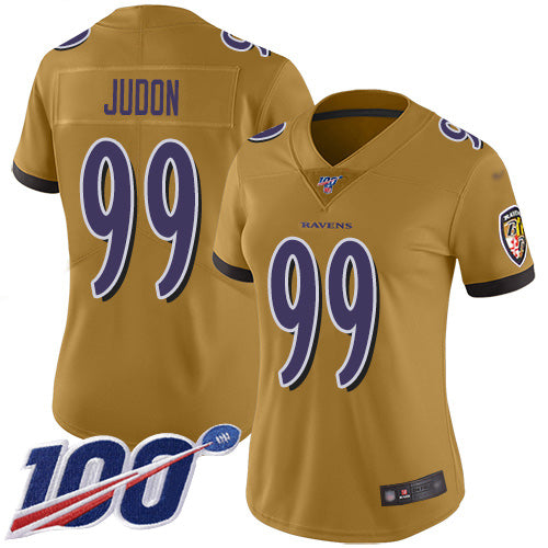 Nike Baltimore Ravens #99 Matthew Judon Gold Women's Stitched NFL Limited Inverted Legend 100th Season Jersey Womens