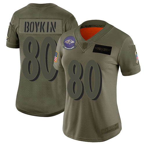 Nike Baltimore Ravens #80 Miles Boykin Camo Women's Stitched NFL Limited 2019 Salute to Service Jersey Womens