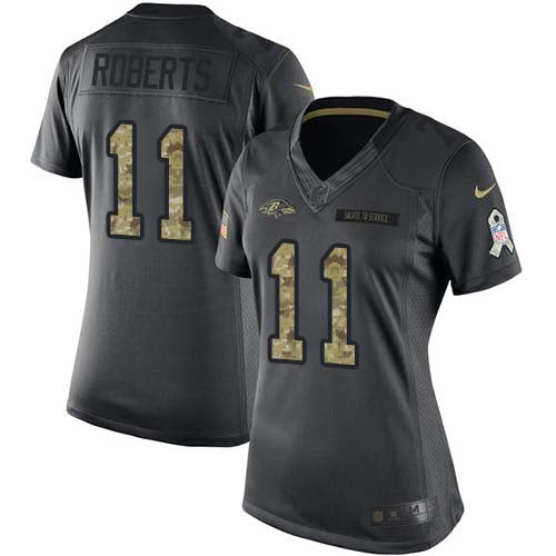 Nike Baltimore Ravens #11 Seth Roberts Black Women's Stitched NFL Limited 2016 Salute to Service Jersey Womens