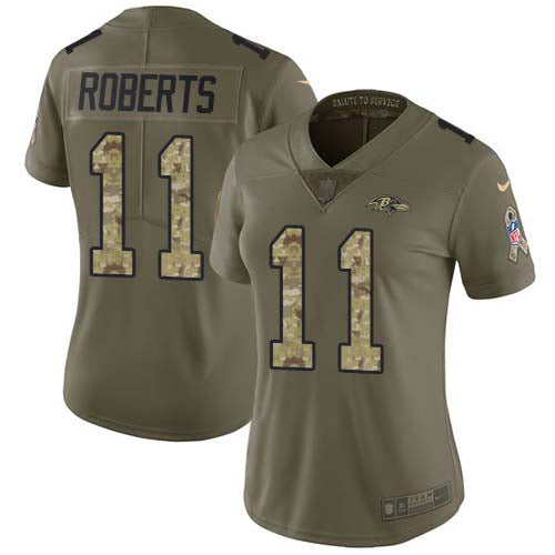 Nike Baltimore Ravens #11 Seth Roberts Olive/Camo Women's Stitched NFL Limited 2017 Salute To Service Jersey Womens