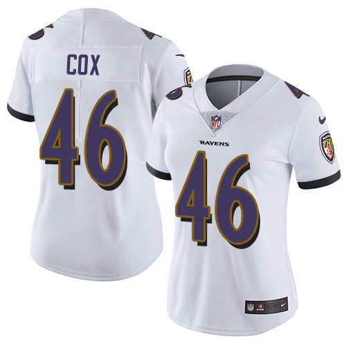Nike Baltimore Ravens #46 Morgan Cox White Women's Stitched NFL Vapor Untouchable Limited Jersey Womens